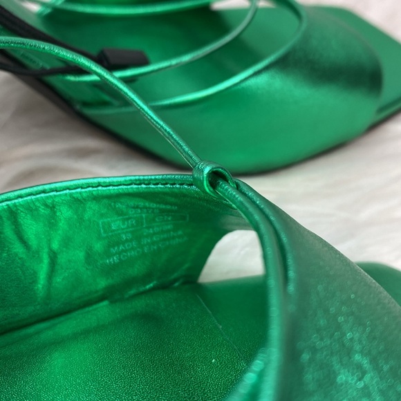 NWOT Zara Metallic Green Lace-up Leather Sandals, Size 7.5 - Picture 15 of 17